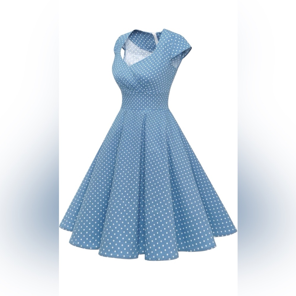 Blue Polka Dot Rockabilly Fit & Flare Dress size XS - Picture 2 of 11